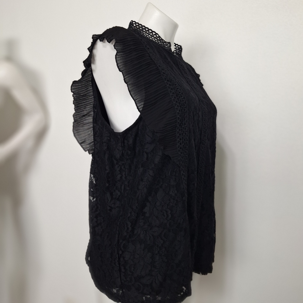 Cable & Gauge Black Romantic Goth Witchy Floral High Neck Lace Blouse Size M/L - Picture 8 of 16